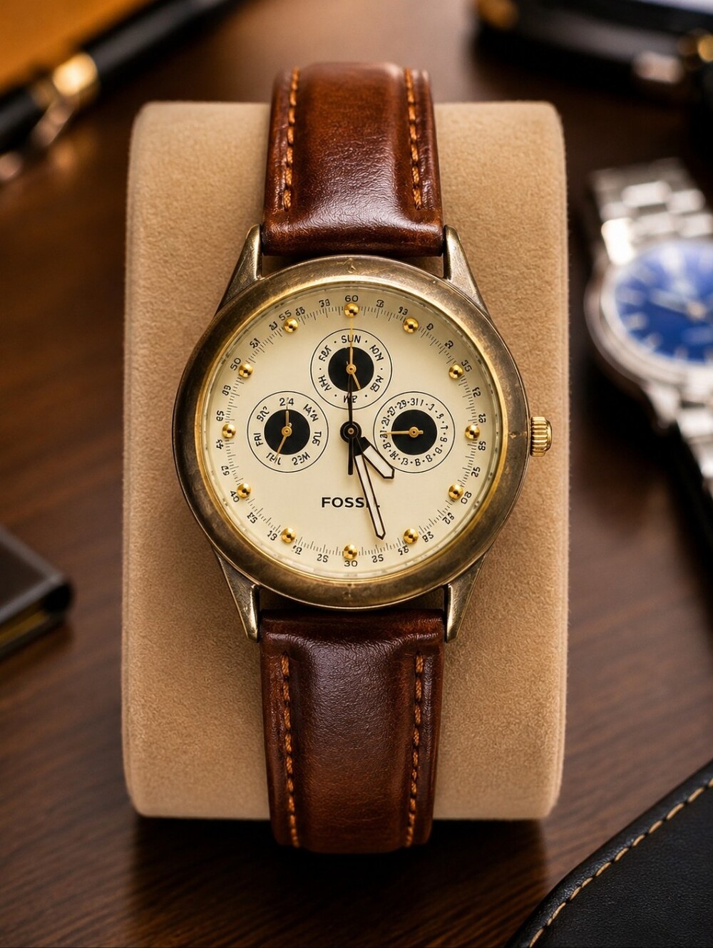 Fossil Men's Brown Leather Multi-Function Watch Japan Movement